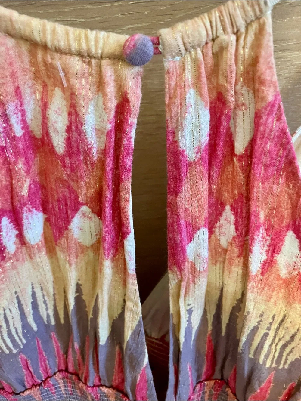 Free People Multicolor Pink Cream Gray Smocked V-Neck Mini Dress
